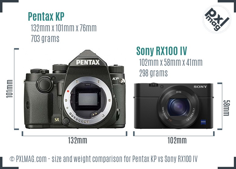 Pentax KP vs Sony RX100 IV size comparison
