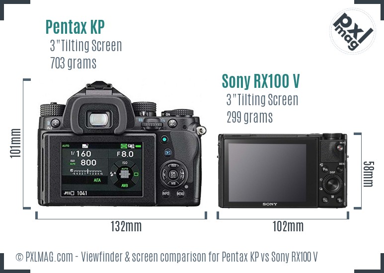 Pentax KP vs Sony RX100 V Screen and Viewfinder comparison