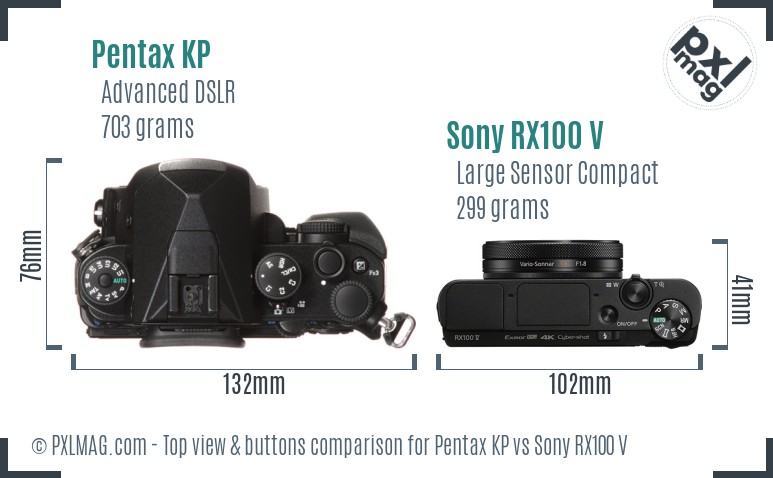Pentax KP vs Sony RX100 V top view buttons comparison