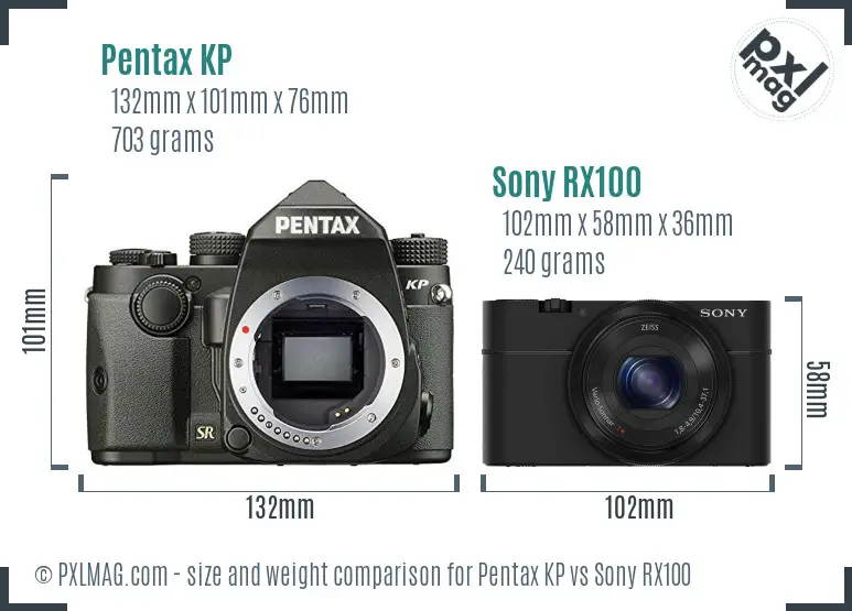 Pentax KP vs Sony RX100 size comparison