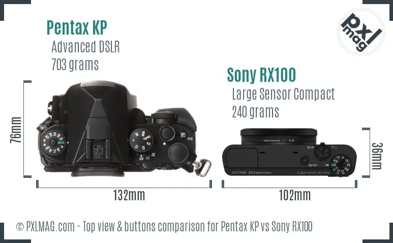 Pentax KP vs Sony RX100 top view buttons comparison