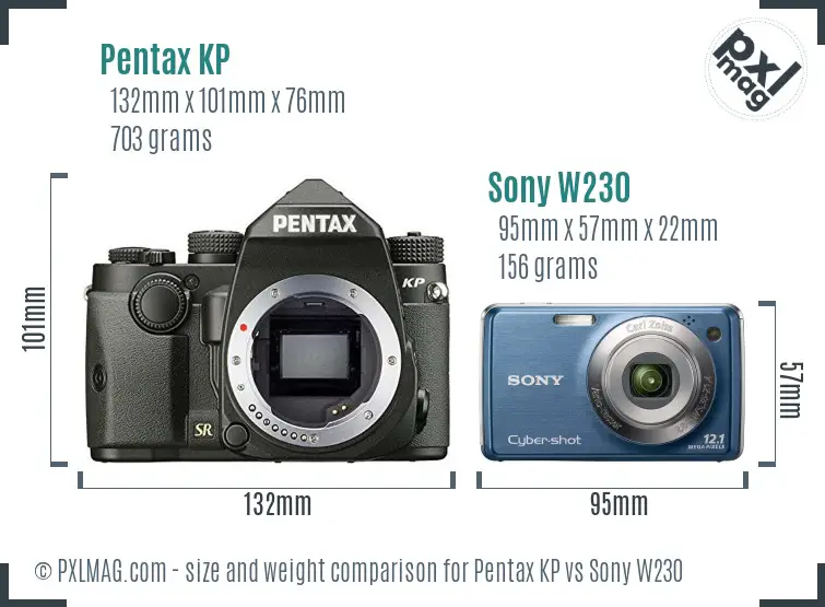 Pentax KP vs Sony W230 size comparison