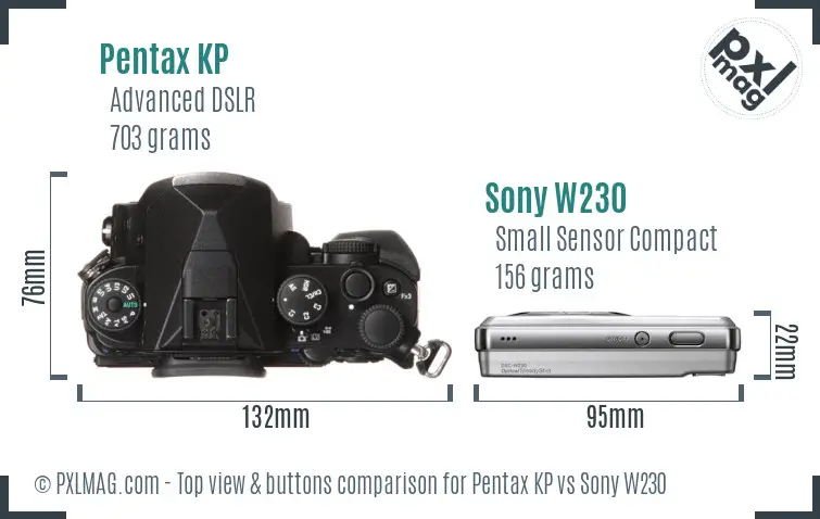 Pentax KP vs Sony W230 top view buttons comparison