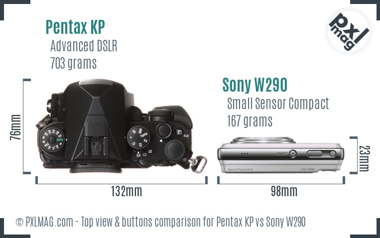 Pentax KP vs Sony W290 top view buttons comparison