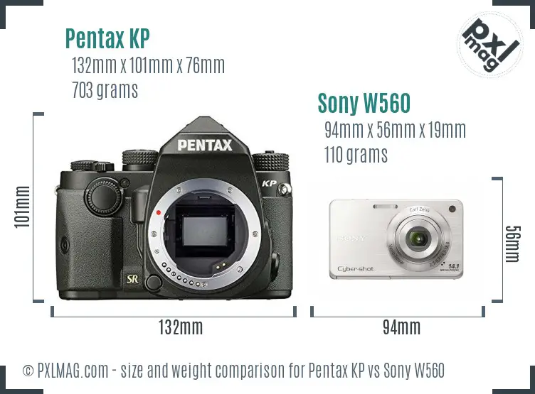 Pentax KP vs Sony W560 size comparison