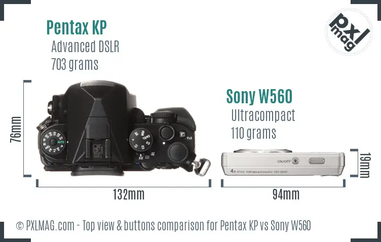 Pentax KP vs Sony W560 top view buttons comparison