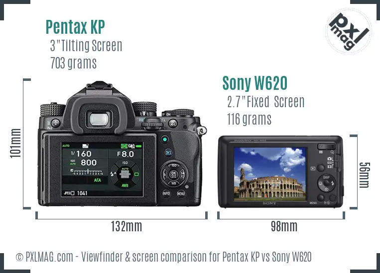 Pentax KP vs Sony W620 Screen and Viewfinder comparison