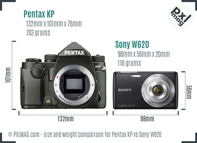 Pentax KP vs Sony W620 size comparison