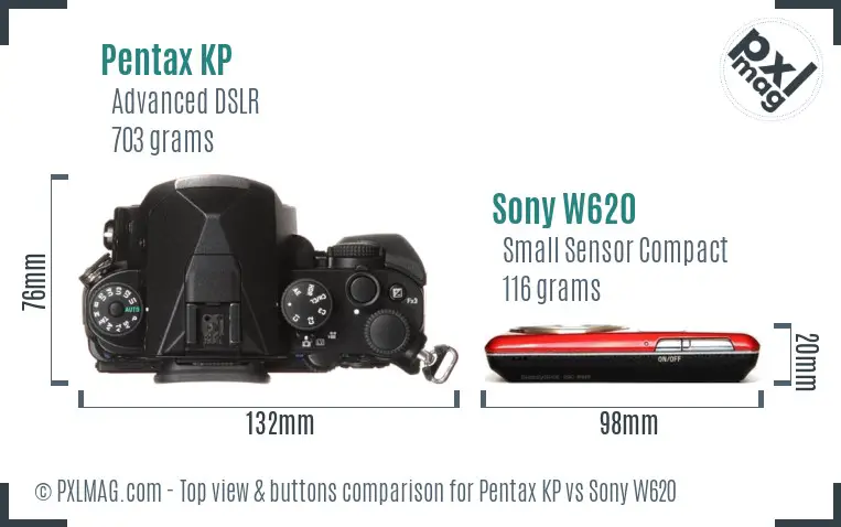 Pentax KP vs Sony W620 top view buttons comparison