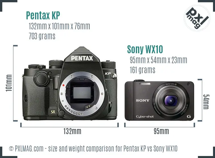 Pentax KP vs Sony WX10 size comparison