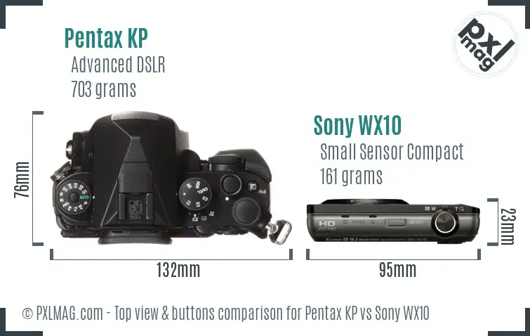 Pentax KP vs Sony WX10 top view buttons comparison