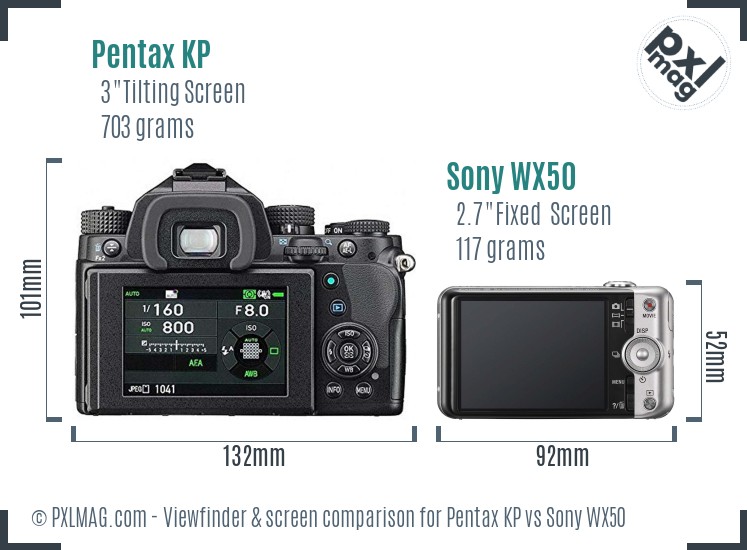 Pentax KP vs Sony WX50 Screen and Viewfinder comparison