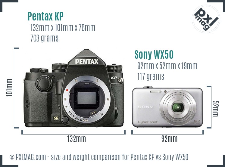 Pentax KP vs Sony WX50 size comparison