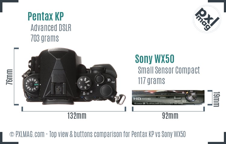 Pentax KP vs Sony WX50 top view buttons comparison