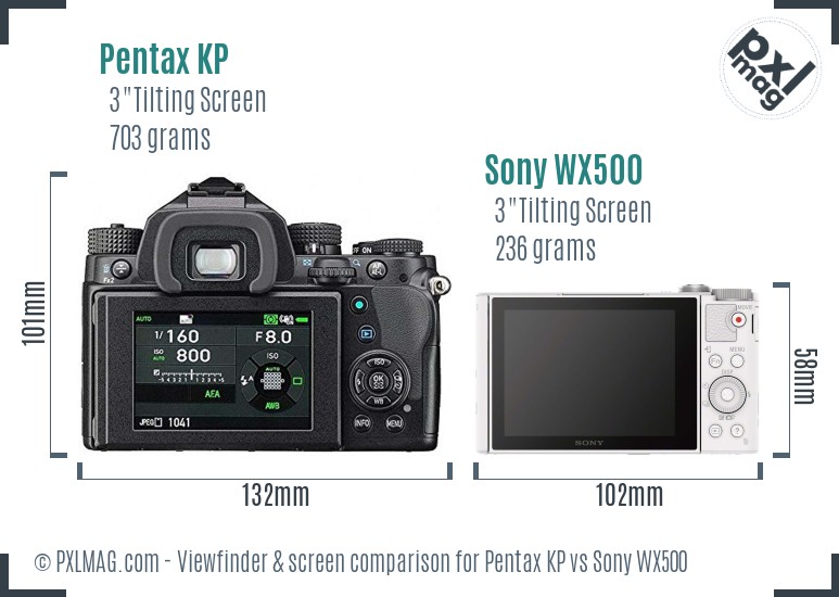 Pentax KP vs Sony WX500 Screen and Viewfinder comparison