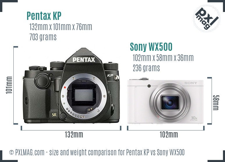 Pentax KP vs Sony WX500 size comparison Pentax KP vs Sony WX500 size comparison