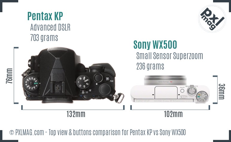 Pentax KP vs Sony WX500 top view buttons comparison