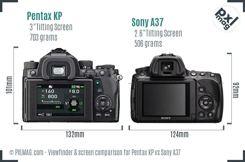 Pentax KP vs Sony A37 Screen and Viewfinder comparison