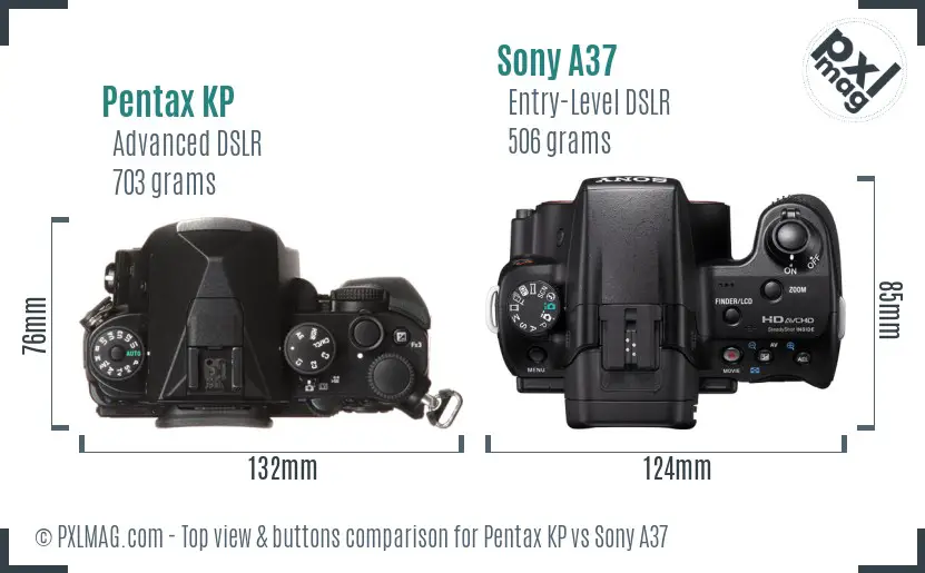Pentax KP vs Sony A37 top view buttons comparison