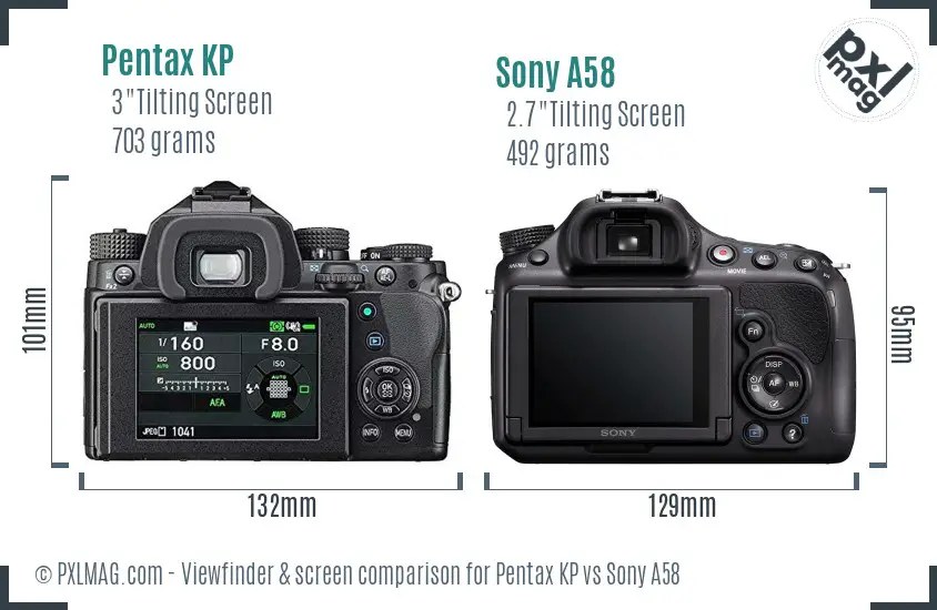 Pentax KP vs Sony A58 Screen and Viewfinder comparison