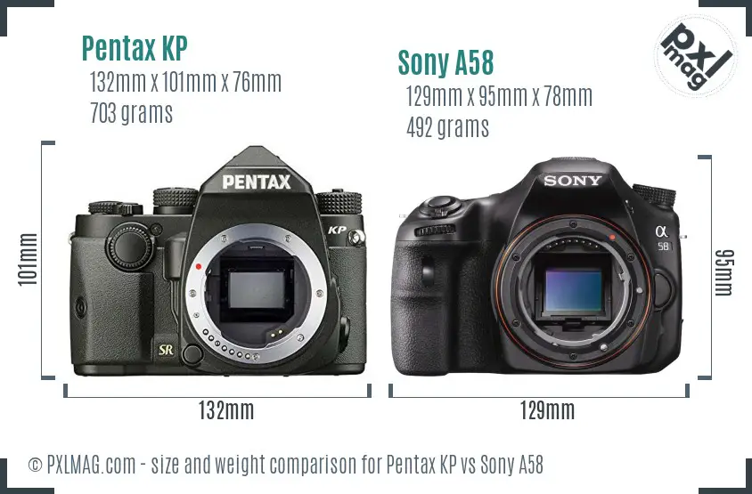 Pentax KP vs Sony A58 size comparison