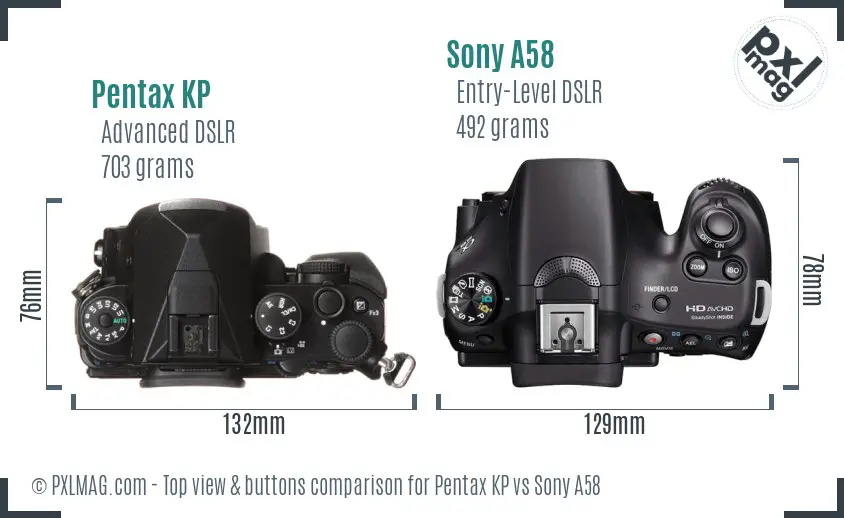 Pentax KP vs Sony A58 top view buttons comparison
