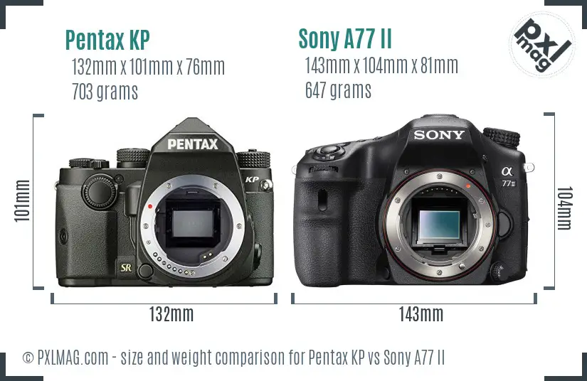 Pentax KP vs Sony A77 II size comparison