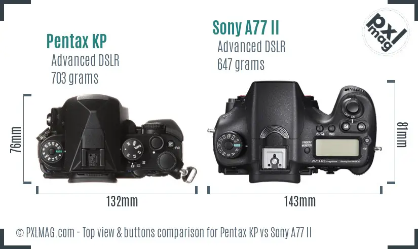 Pentax KP vs Sony A77 II top view buttons comparison
