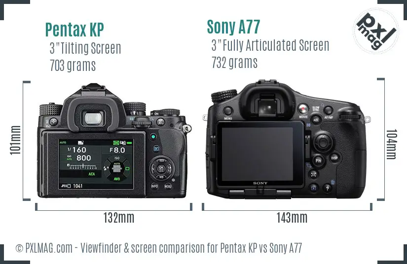 Pentax KP vs Sony A77 Screen and Viewfinder comparison