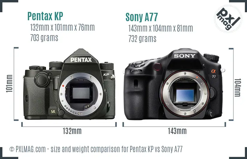 Pentax KP vs Sony A77 size comparison
