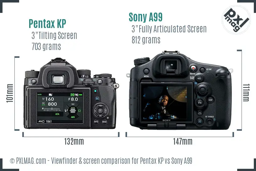 Pentax KP vs Sony A99 Screen and Viewfinder comparison