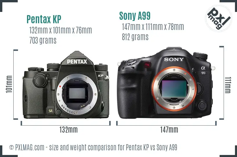 Pentax KP vs Sony A99 size comparison