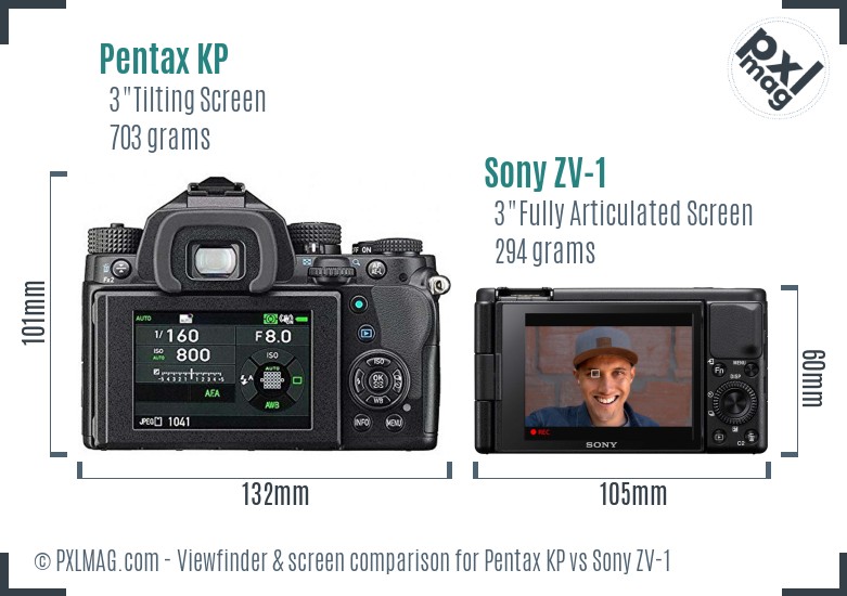 Pentax KP vs Sony ZV-1 Screen and Viewfinder comparison