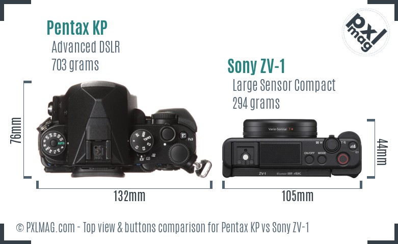 Pentax KP vs Sony ZV-1 top view buttons comparison