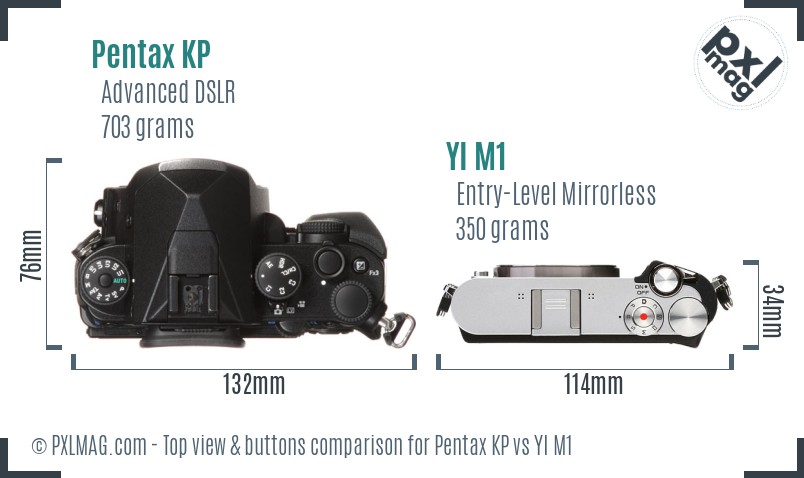 Pentax KP vs YI M1 top view buttons comparison