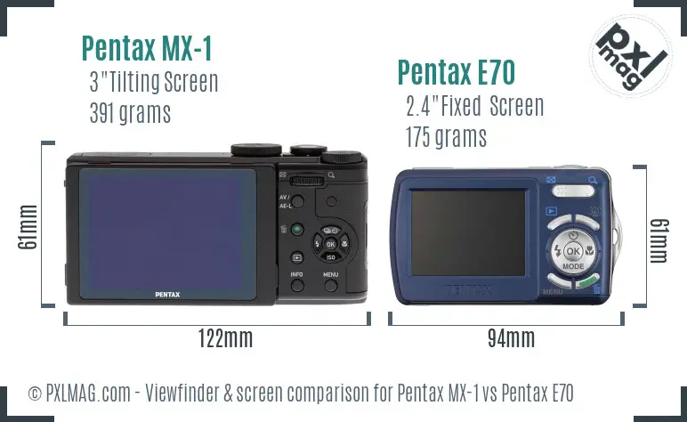 Pentax MX-1 vs Pentax E70 Screen and Viewfinder comparison