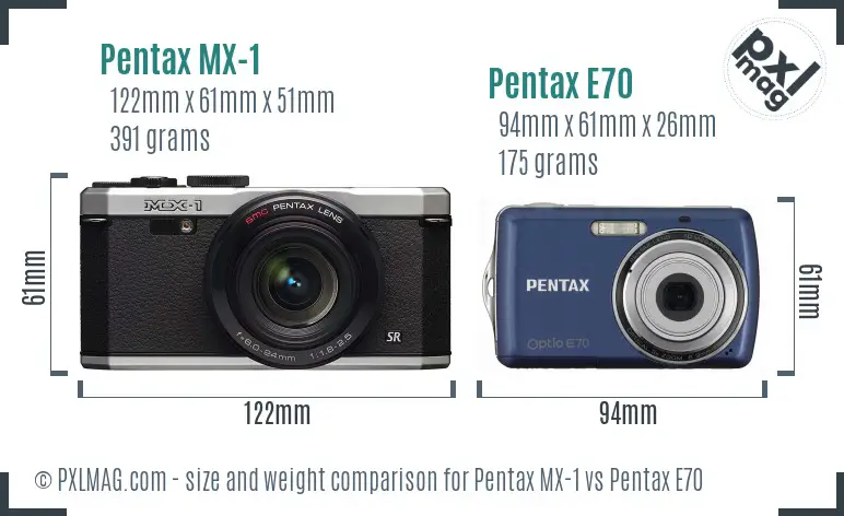 Pentax MX-1 vs Pentax E70 size comparison