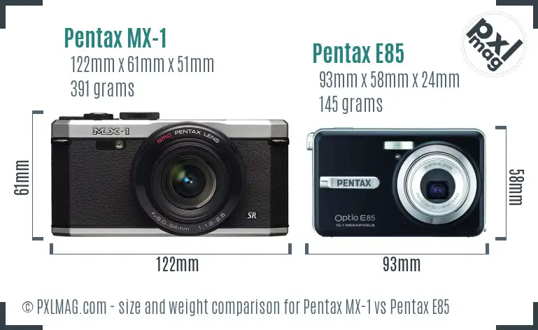 Pentax MX-1 vs Pentax E85 size comparison