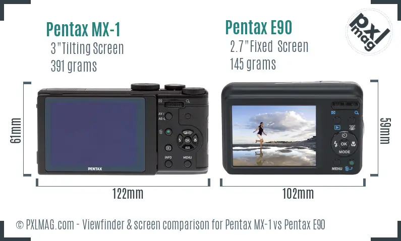 Pentax MX-1 vs Pentax E90 Screen and Viewfinder comparison