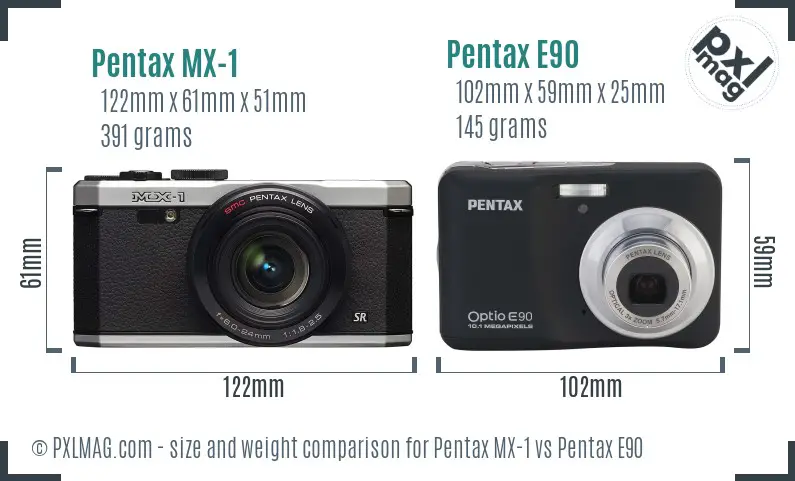 Pentax MX-1 vs Pentax E90 size comparison