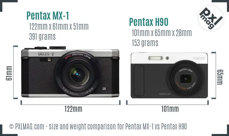 Pentax MX-1 vs Pentax H90 size comparison