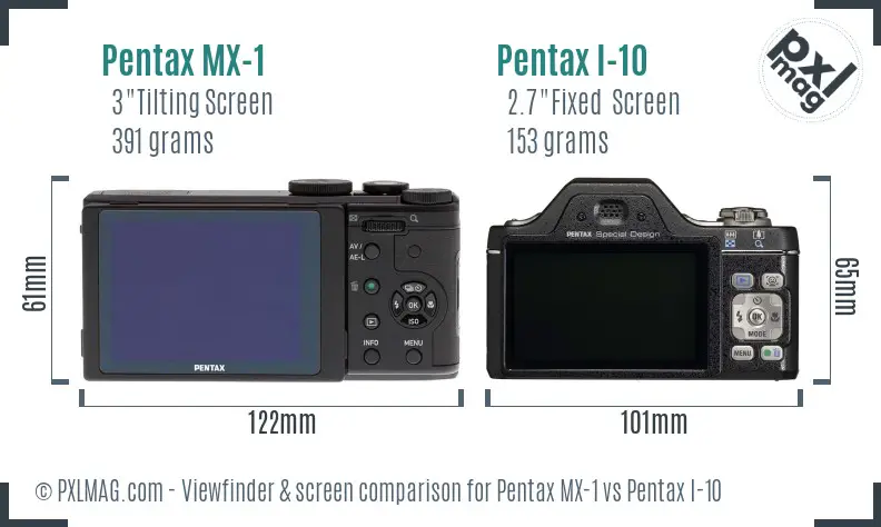Pentax MX-1 vs Pentax I-10 Screen and Viewfinder comparison
