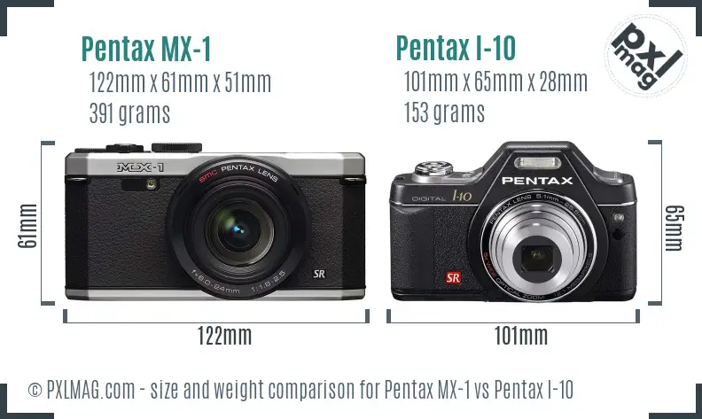 Pentax MX-1 vs Pentax I-10 size comparison
