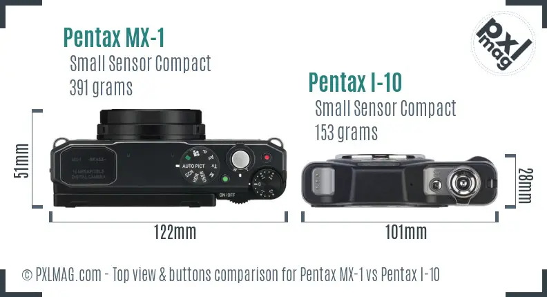 Pentax MX-1 vs Pentax I-10 top view buttons comparison