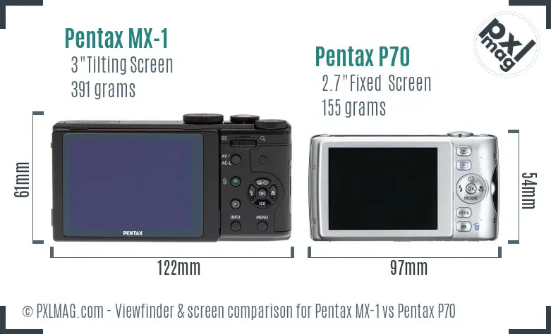 Pentax MX-1 vs Pentax P70 Screen and Viewfinder comparison