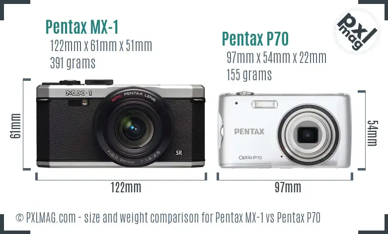 Pentax MX-1 vs Pentax P70 size comparison