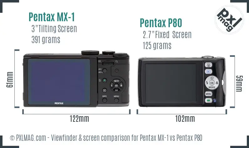 Pentax MX-1 vs Pentax P80 Screen and Viewfinder comparison