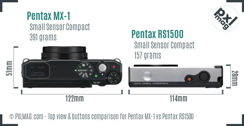 Pentax MX-1 vs Pentax RS1500 top view buttons comparison