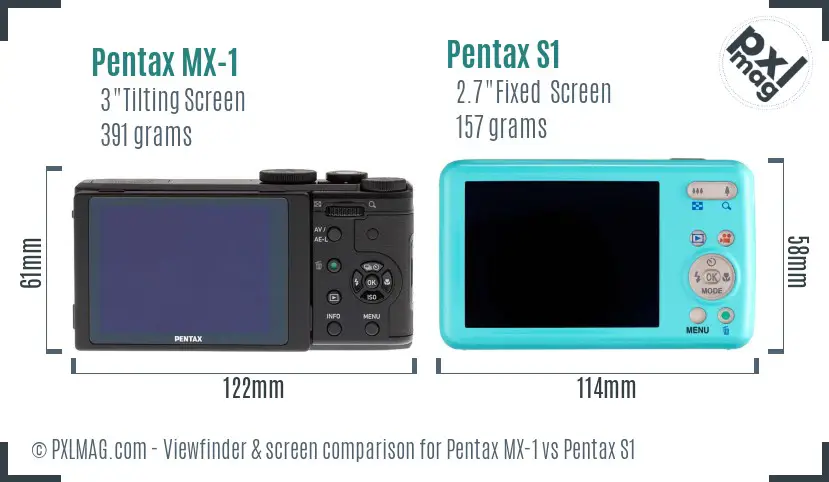 Pentax MX-1 vs Pentax S1 Screen and Viewfinder comparison