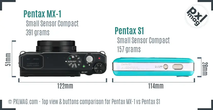 Pentax MX-1 vs Pentax S1 top view buttons comparison